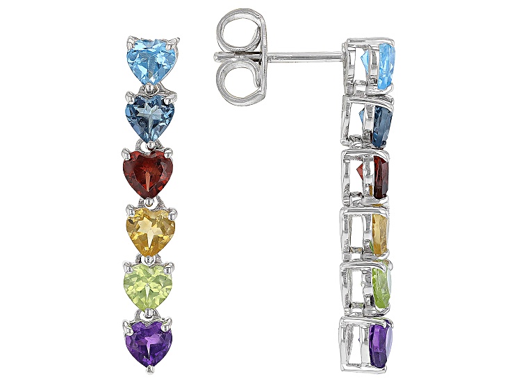 Multi-Color Multi-Gemstone Rhodium Over Sterling Silver Dangle 