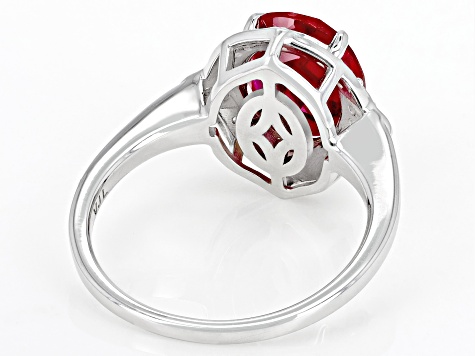 Red Lab Created Ruby Rhodium Over Sterling Silver Ring 4.22ctw
