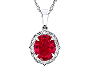 Red Lab Created Ruby Rhodium Over Sterling Silver Pendant With Chain 4.20ctw