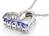 Blue Tanzanite With White Zircon Rhodium Over Sterling Silver Heart Pendant With Chain .63ctw