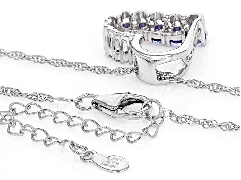 Blue Tanzanite With White Zircon Rhodium Over Sterling Silver Heart Pendant With Chain .63ctw