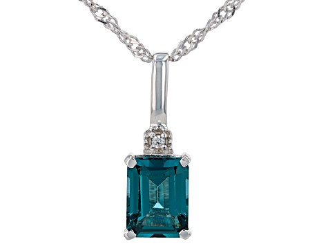 Teal Lab Created Spinel with White Zircon Rhodium Over Sterling Silver Pendant with Chain 1.81ctw