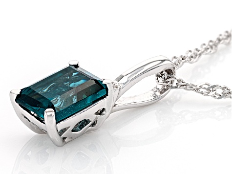 Teal Lab Created Spinel with White Zircon Rhodium Over Sterling Silver Pendant with Chain 1.81ctw