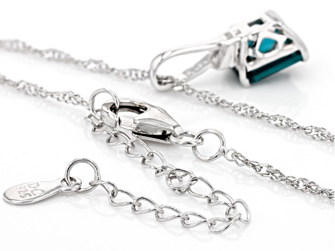 Teal Lab Created Spinel with White Zircon Rhodium Over Sterling Silver Pendant with Chain 1.81ctw