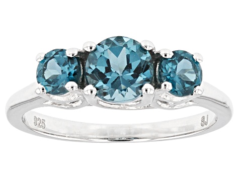 Teal Lab Created Spinel Rhodium Over Sterling Silver 3-Stone Ring 1.56ctw