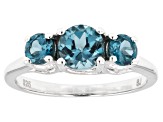 Teal Lab Created Spinel Rhodium Over Sterling Silver 3-Stone Ring 1.56ctw