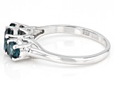 Teal Lab Created Spinel Rhodium Over Sterling Silver 3-Stone Ring 1.56ctw