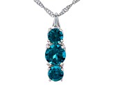 Teal Lab Created Spinel Rhodium Over Sterling Silver 3-Stone Pendant With Chain 2.52ctw