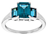 Teal Lab Created Spinel Rhodium Over Sterling Silver ring 2.44ctw