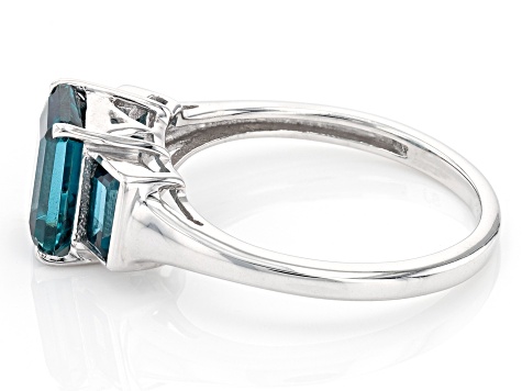 Teal Lab Created Spinel Rhodium Over Sterling Silver ring 2.44ctw