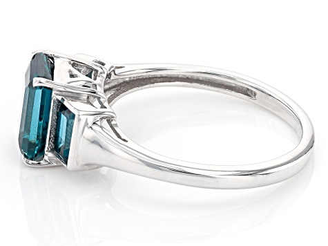 Teal Lab Created Spinel Rhodium Over Sterling Silver ring 2.44ctw