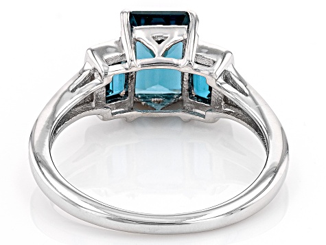 Teal Lab Created Spinel Rhodium Over Sterling Silver ring 2.44ctw