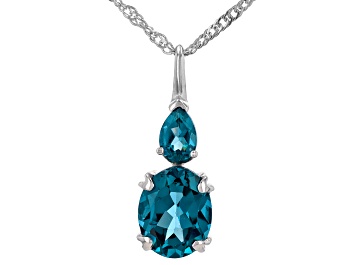 Picture of Teal Lab Created Spinel Rhodium Over Sterling Silver Pendant With Chain 3.21ctw