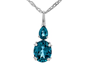 Teal Lab Created Spinel Rhodium Over Sterling Silver Pendant With Chain 3.21ctw