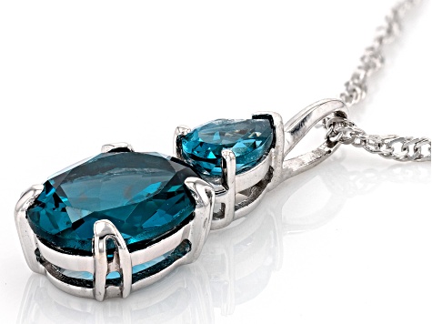 Teal Lab Created Spinel Rhodium Over Sterling Silver Pendant With Chain 3.21ctw