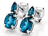 Teal Lab Created Spinel Rhodium Over Sterling Silver Earrings 3.09ctw