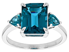 Teal Lab Created Spinel Rhodium Over Sterling Silver Ring 4.10ctw