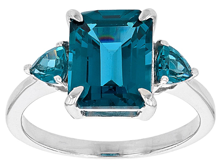 Teal Lab Created Spinel Rhodium Over Sterling Silver Ring