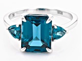 Teal Lab Created Spinel Rhodium Over Sterling Silver Ring 4.10ctw