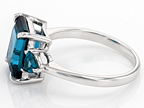 Teal Lab Created Spinel Rhodium Over Sterling Silver Ring 4.10ctw