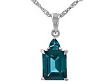 Teal Lab Created Spinel Rhodium Over Sterling Silver Pendant With Chain 3.89ctw