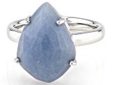 Blue Angelite Rhodium Over Sterling Silver Solitaire Ring