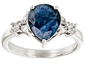 Picture of Blue Sapphire with White Zircon Rhodium Over Sterling Silver Ring 3.43ctw