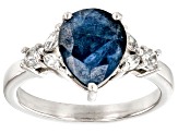 Blue Sapphire with White Zircon Rhodium Over Sterling Silver Ring 3.43ctw