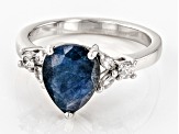 Blue Sapphire with White Zircon Rhodium Over Sterling Silver Ring 3.43ctw