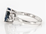 Blue Sapphire with White Zircon Rhodium Over Sterling Silver Ring 3.43ctw