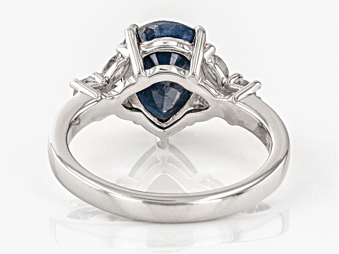 Blue Sapphire with White Zircon Rhodium Over Sterling Silver Ring 3.43ctw