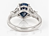 Blue Sapphire with White Zircon Rhodium Over Sterling Silver Ring 3.43ctw