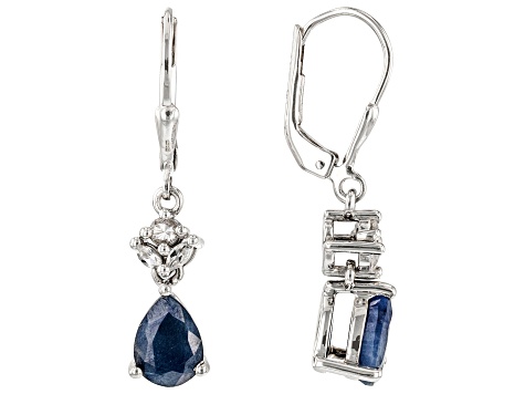 Blue Sapphire with White Zircon Rhodium Over Sterling Silver Dangle Earrings 2.87ctw