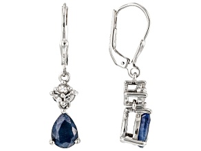 Blue Sapphire with White Zircon Rhodium Over Sterling Silver Dangle Earrings 2.87ctw