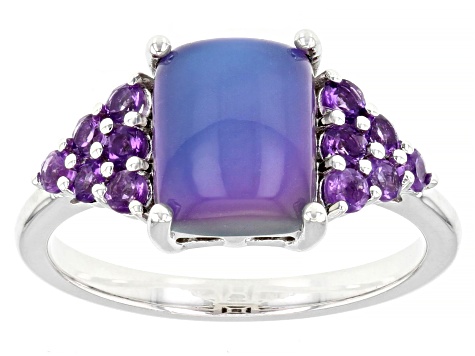 Violet Aurora Moonstone Rhodium Over Sterling Silver Ring 0.44ctw