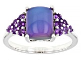 Violet Aurora Moonstone Rhodium Over Sterling Silver Ring 0.44ctw