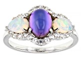 Violet Aurora Moonstone Rhodium Over Sterling Silver Ring 0.77ctw