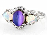 Violet Aurora Moonstone Rhodium Over Sterling Silver Ring 0.77ctw