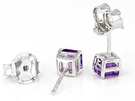 Purple African Amethyst Rhodium Over Sterling Silver Stud Earrings 1.17ctw
