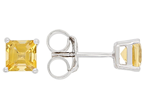 Yellow Citrine Rhodium Over Sterling Silver Stud Earrings 1.17ctw