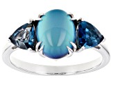 Blue Aurora Moonstone Rhodium Over Sterling Silver Ring 1.07ctw