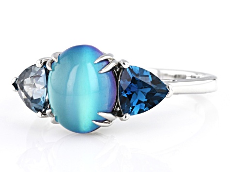 Blue Aurora Moonstone Rhodium Over Sterling Silver Ring 1.07ctw
