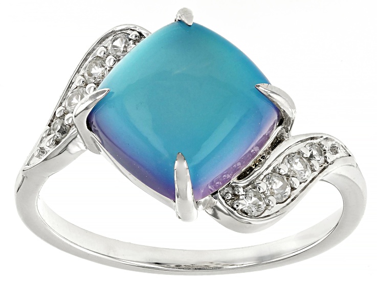 Blue Aurora Moonstone with White Zircon Rhodium Over