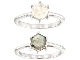 White Rainbow Moonstone & Gray Labradorite Rhodium Over Sterling Silver Set of 2 Rings