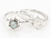 White Rainbow Moonstone & Gray Labradorite Rhodium Over Sterling Silver Set of 2 Rings