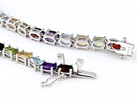 Multi-Gemstone Rhodium Over Sterling Silver Tennis Bracelet 10.05ctw