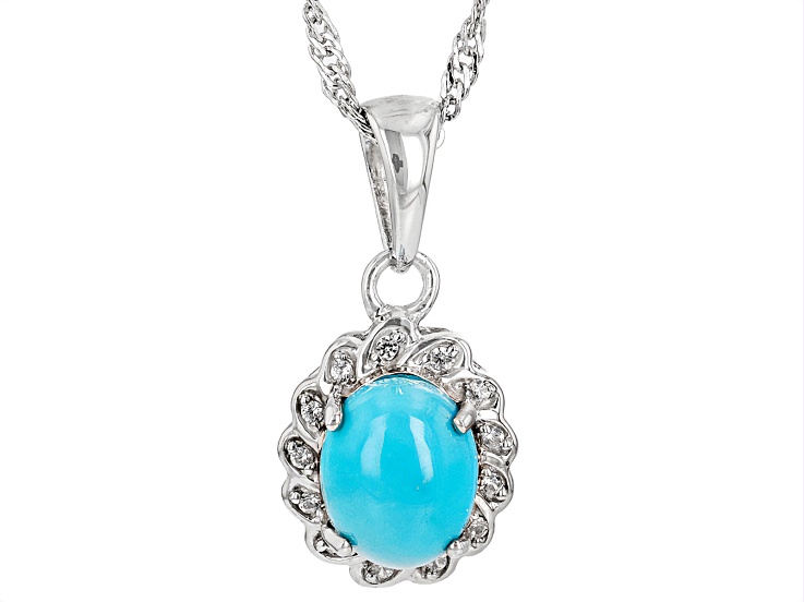 Blue Sleeping Beauty Turquoise Rhodium Over Sterling Silver