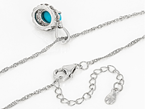 Blue Sleeping Beauty Turquoise Rhodium Over Sterling Silver Pendant With Chain 0.08ctw
