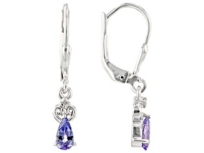 Tanzanite With White Diamond Rhodium Over Sterling Silver Dangle Earrings .28ctw