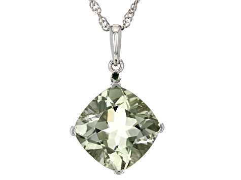 Green Prasiolite Rhodium Over Sterling Silver Pendant/Chain 5.53ctw